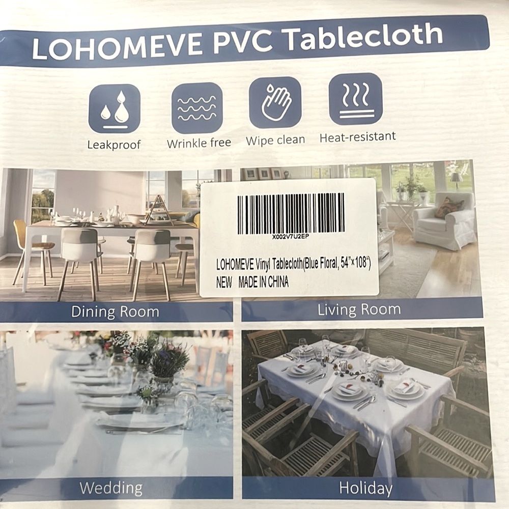 New Lohomeve vinyl blue floral tablecloth 54X108